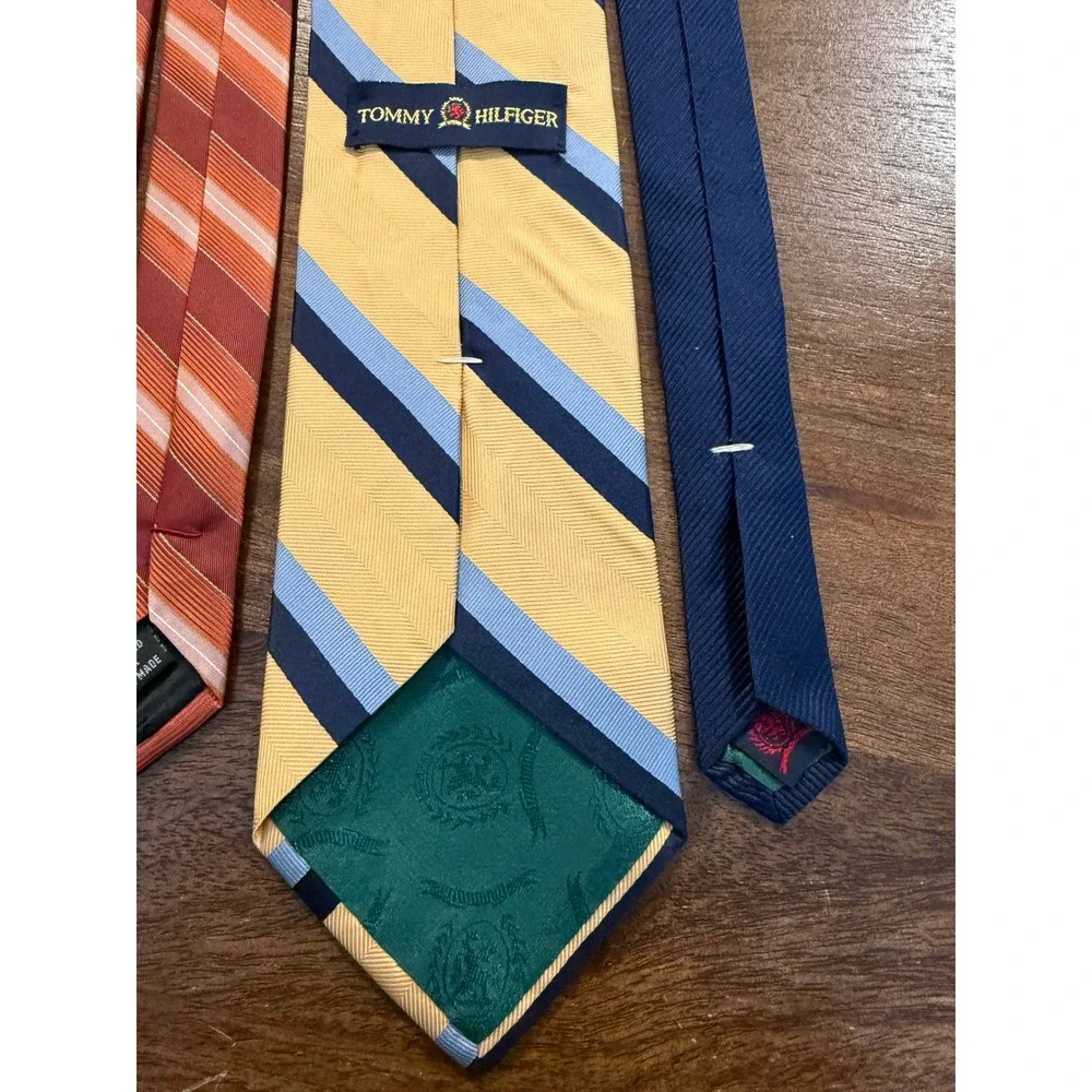 THREE Claiborne Hilfiger Woodward Earth Tone Brown Gold Ties Stripes Squares